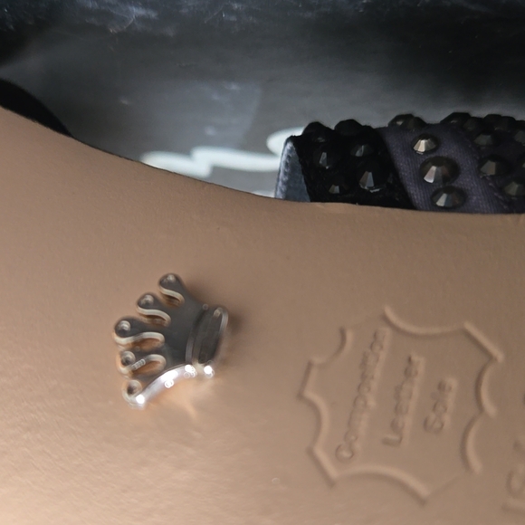 NINA FLAVOR - LS BLACK STEEL EMBELLISHED SATIN HIGH HEELS EVENING 6.5 W BOX - Picture 15 of 16